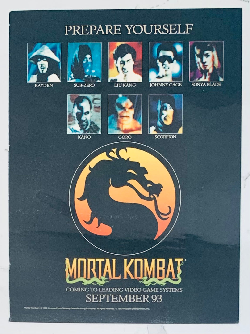 Mortal Kombat - SNES / Genesis - Original Vintage Advertisement - Print Ads - Laminated A4 Poster