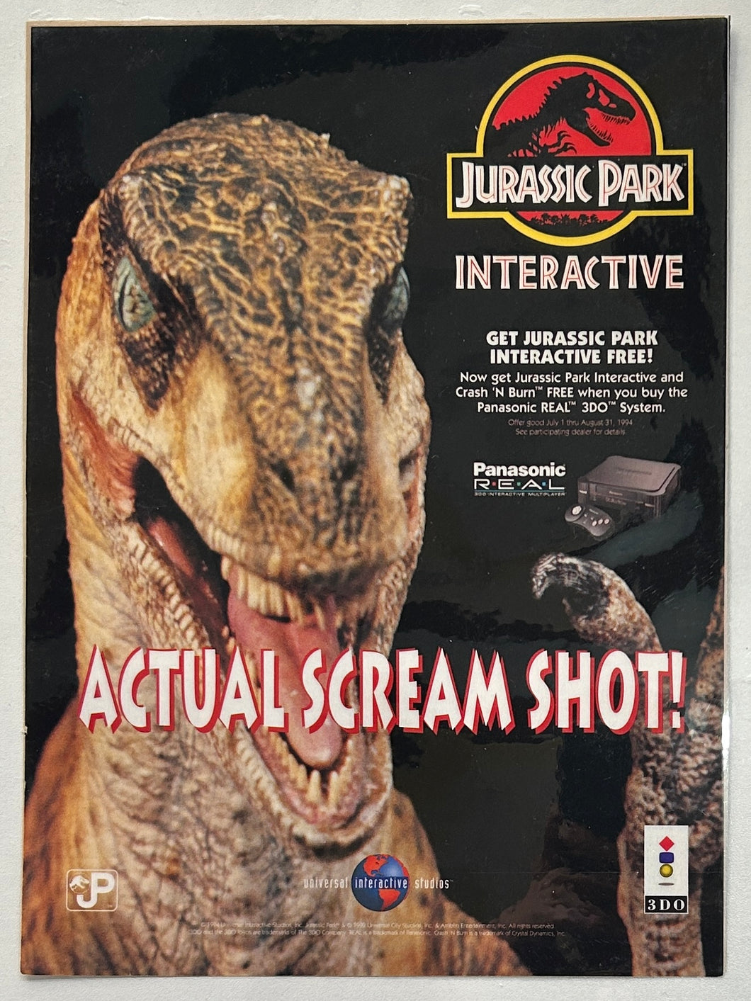 Jurassic Park Interactive - Panasonic 3DO - Original Vintage Advertisement - Print Ads - Laminated A4 Poster