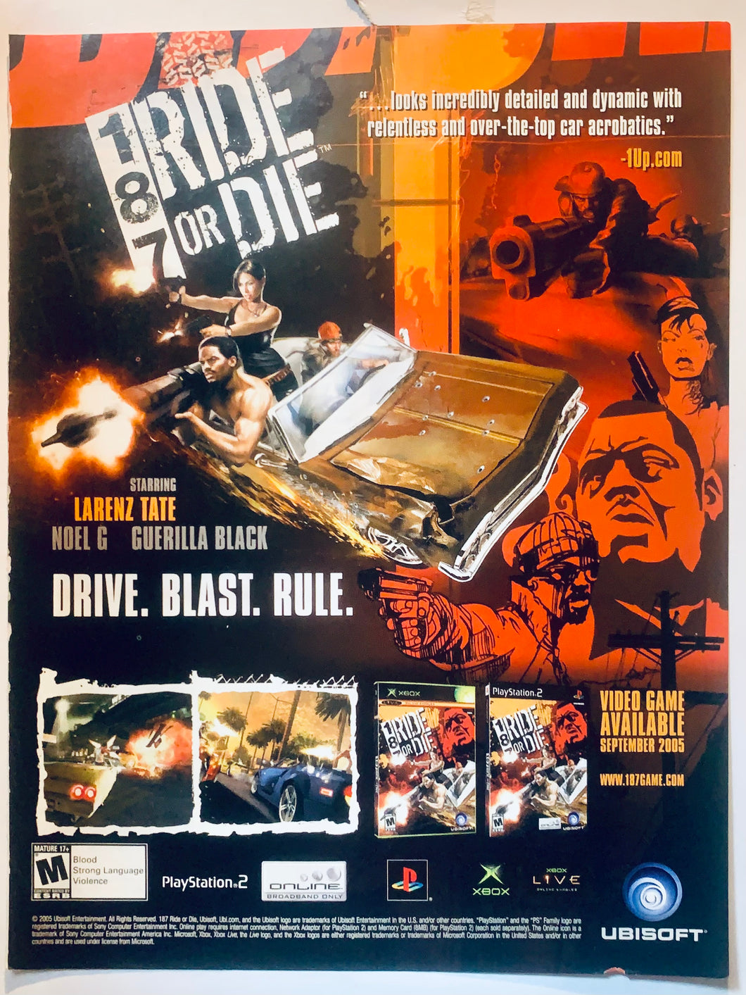 187 Ride or Die - PS2 Xbox - Original Vintage Advertisement - Print Ads - Laminated A4 Poster