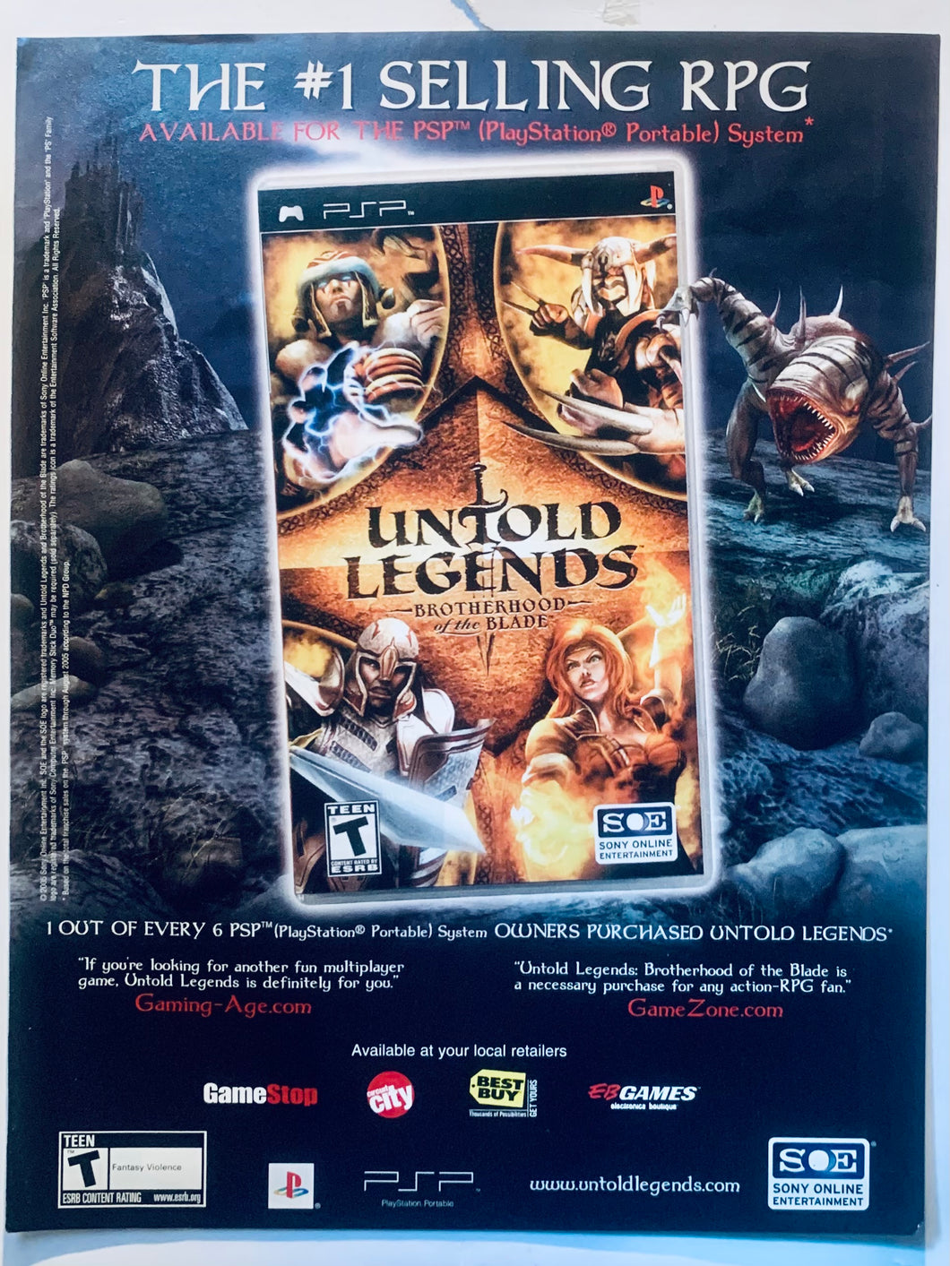 Untold Legends - PSP - Original Vintage Advertisement - Print Ads - Laminated A4 Poster