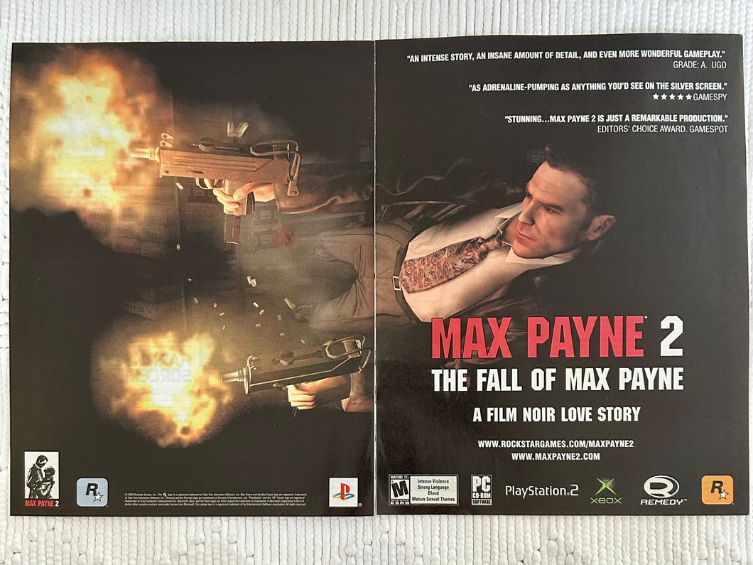 Max Payne 2: The Fall of Max Payne - PS2 Xbox PC - Original Vintage Advertisement - Print Ads - Laminated A3 Poster