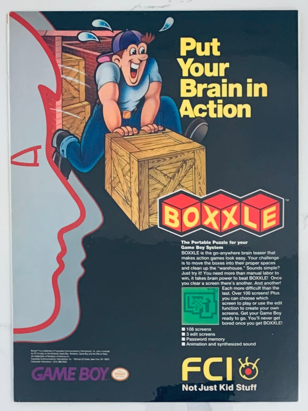 Boxxle - GameBoy - Original Vintage Advertisement - Print Ads - Laminated A4 Poster