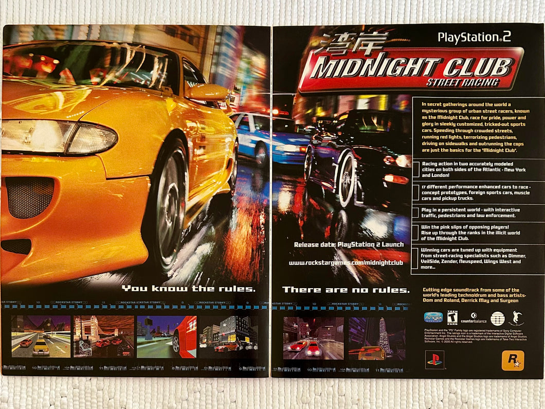 Midnight Club Street Racing - PS2 - Original Vintage Advertisement - Print Ads - Laminated A3 Poster