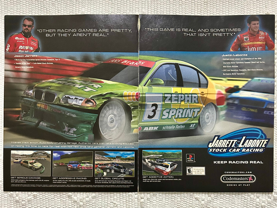 Jarrett & Labonte Stock Car Racing - PlayStation - Original Vintage Advertisement - Print Ads - Laminated A3 Poster