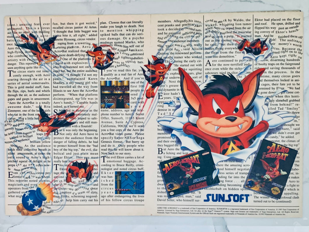 Aero The Acro-Bat - SNES Genesis - Original Vintage Advertisement - Print Ads - Laminated A3 Poster
