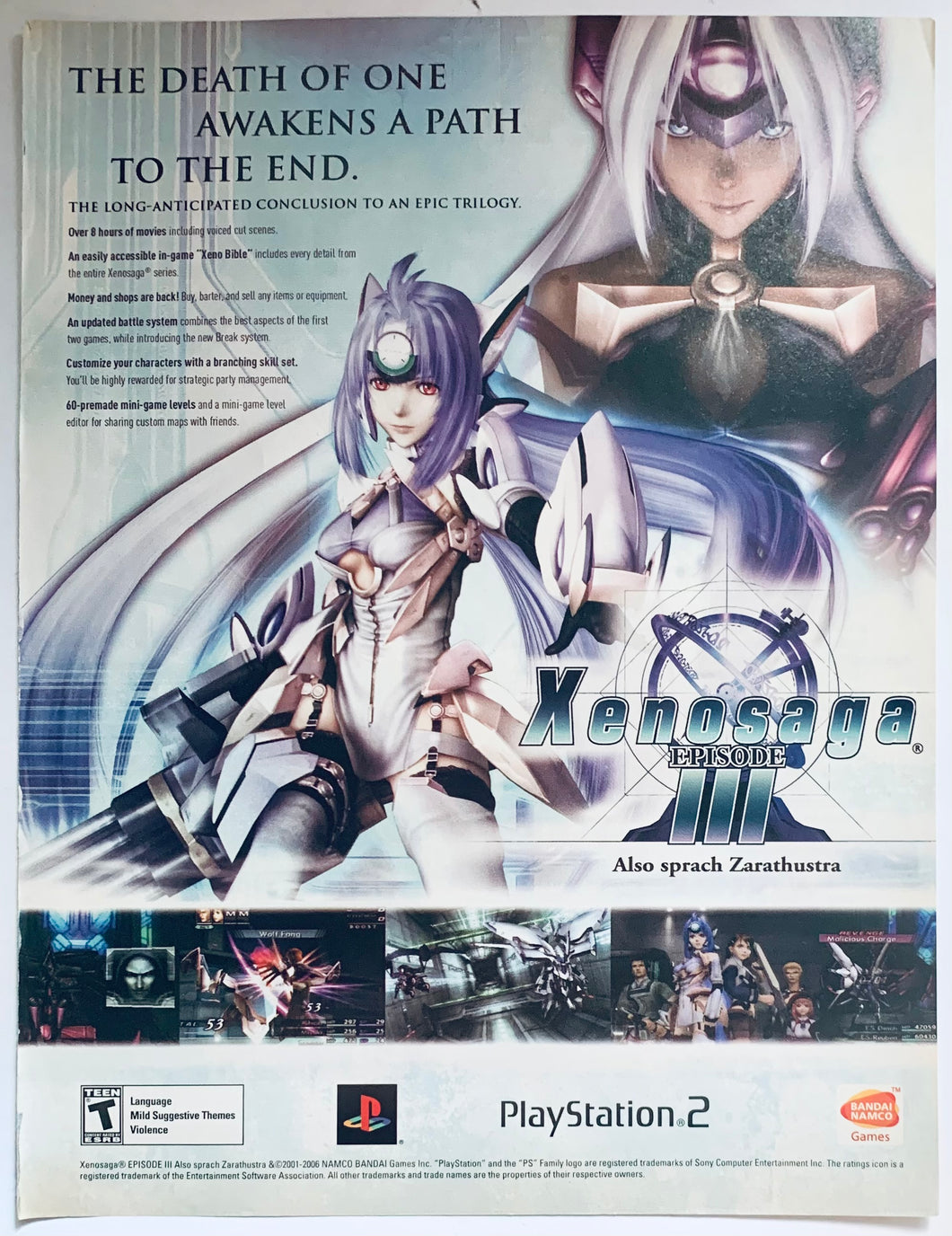 Xenosaga Episode III - PS2 - Original Vintage Advertisement - Print Ads - Laminated A4 Poster