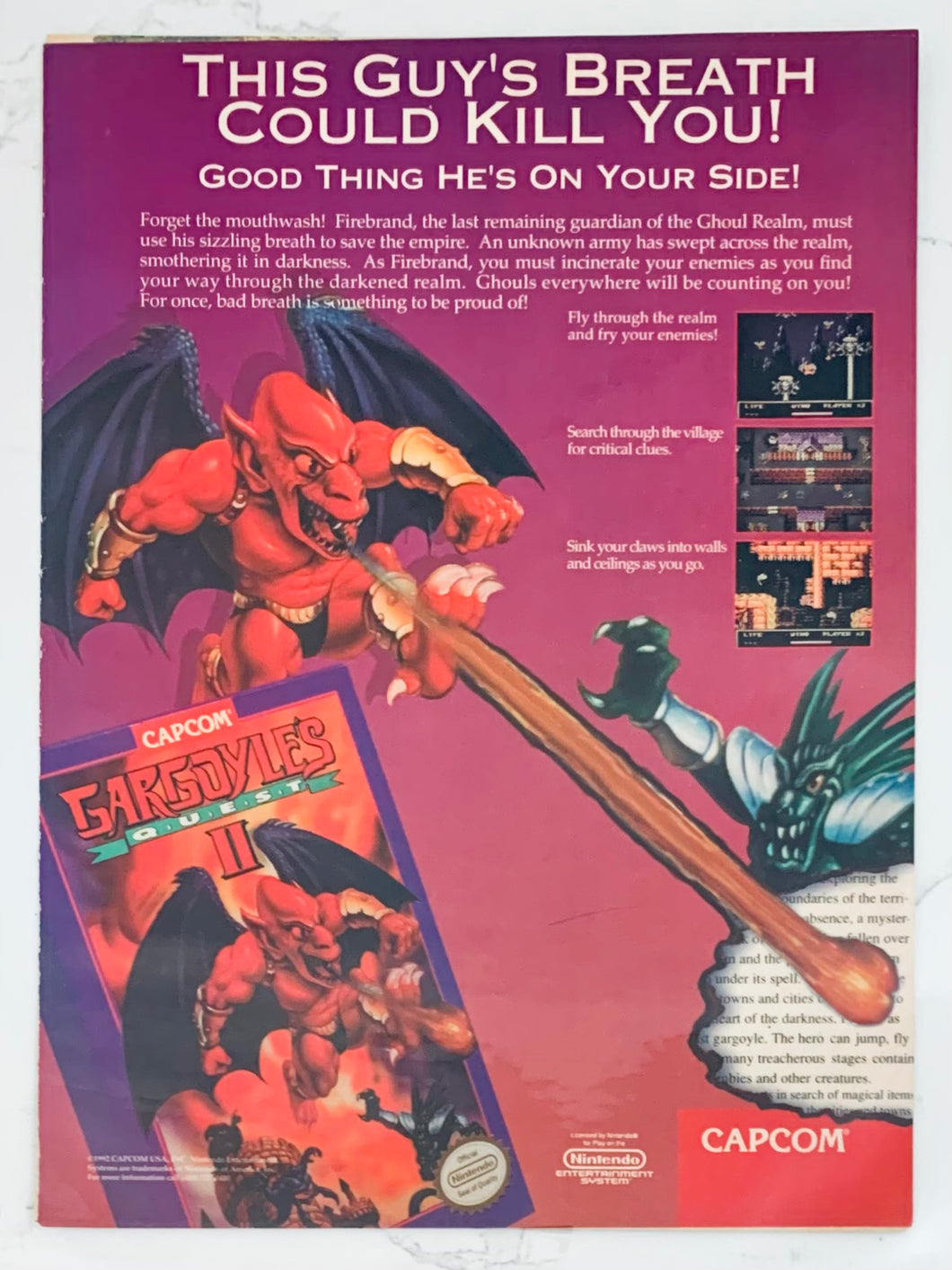 Gargoyle’s Quest - NES - Original Vintage Advertisement - Print Ads - Laminated A4 Poster