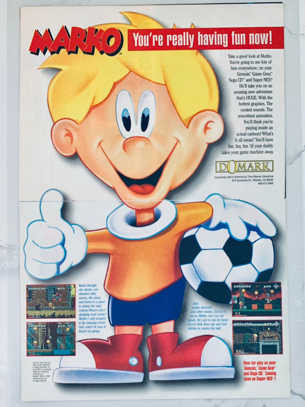 Marko - SNES SEGA Genesis CD Game Gear - Original Vintage Advertisement - Print Ads - Laminated A3 Poster
