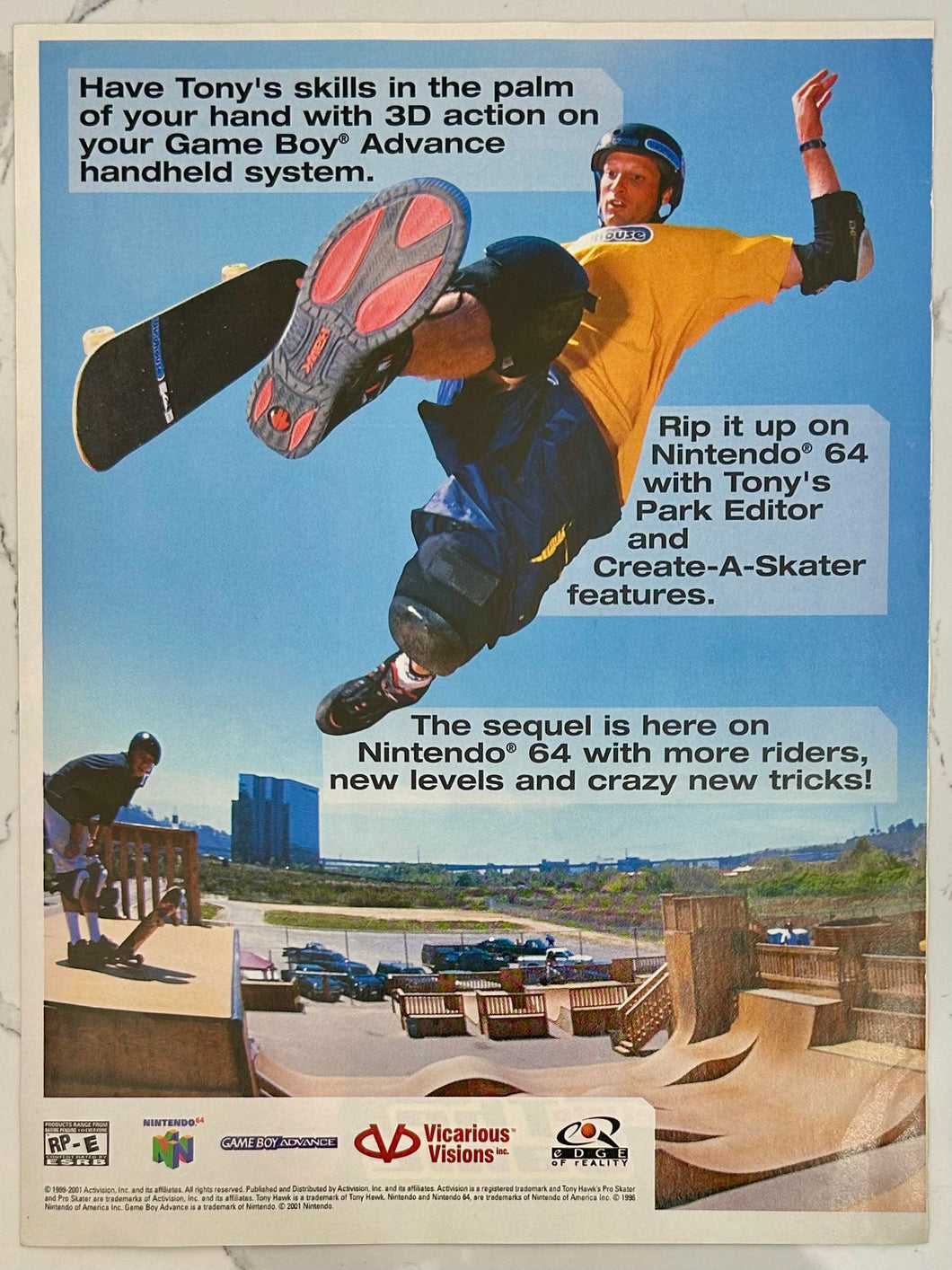 Tony Hawk’s Pro Skater 2 - N64 GBA - Original Vintage Advertisement - Print Ads - Laminated A4 Poster