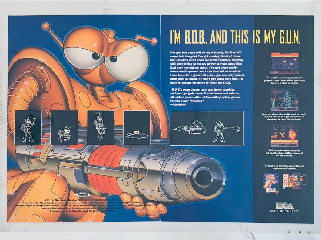 B.O.B. - SNES / Genesis - Original Vintage Advertisement - Print Ads - Laminated A3 Poster