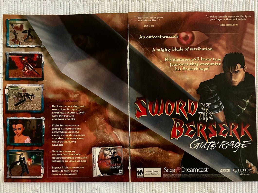 Sword of the Berserk: Guts' Rage - Dreamcast - Original Vintage Advertisement - Print Ads - Laminated A3 Poster
