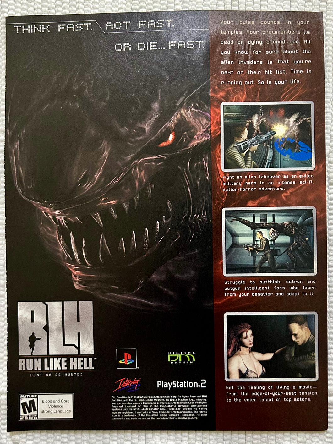 Run Like Hell - PS2 - Original Vintage Advertisement - Print Ads - Laminated A4 Poster
