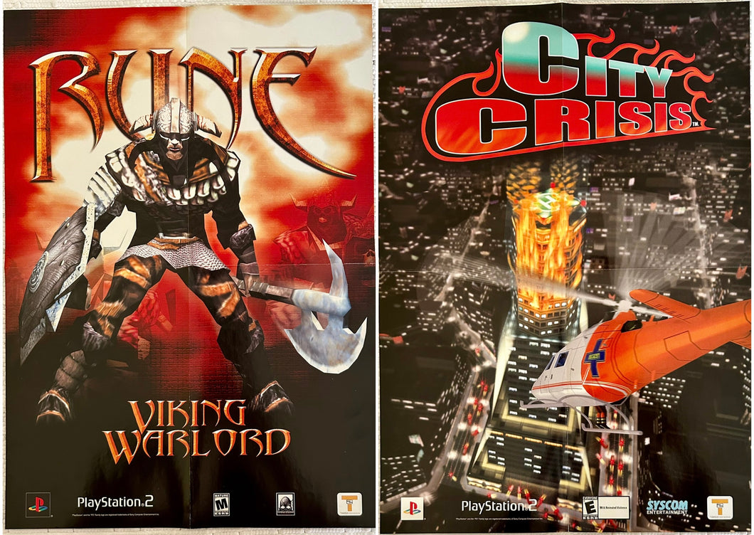 Rune: Viking Warlord / City Crisis - PS2 - Vintage Double-sided Poster - Promo