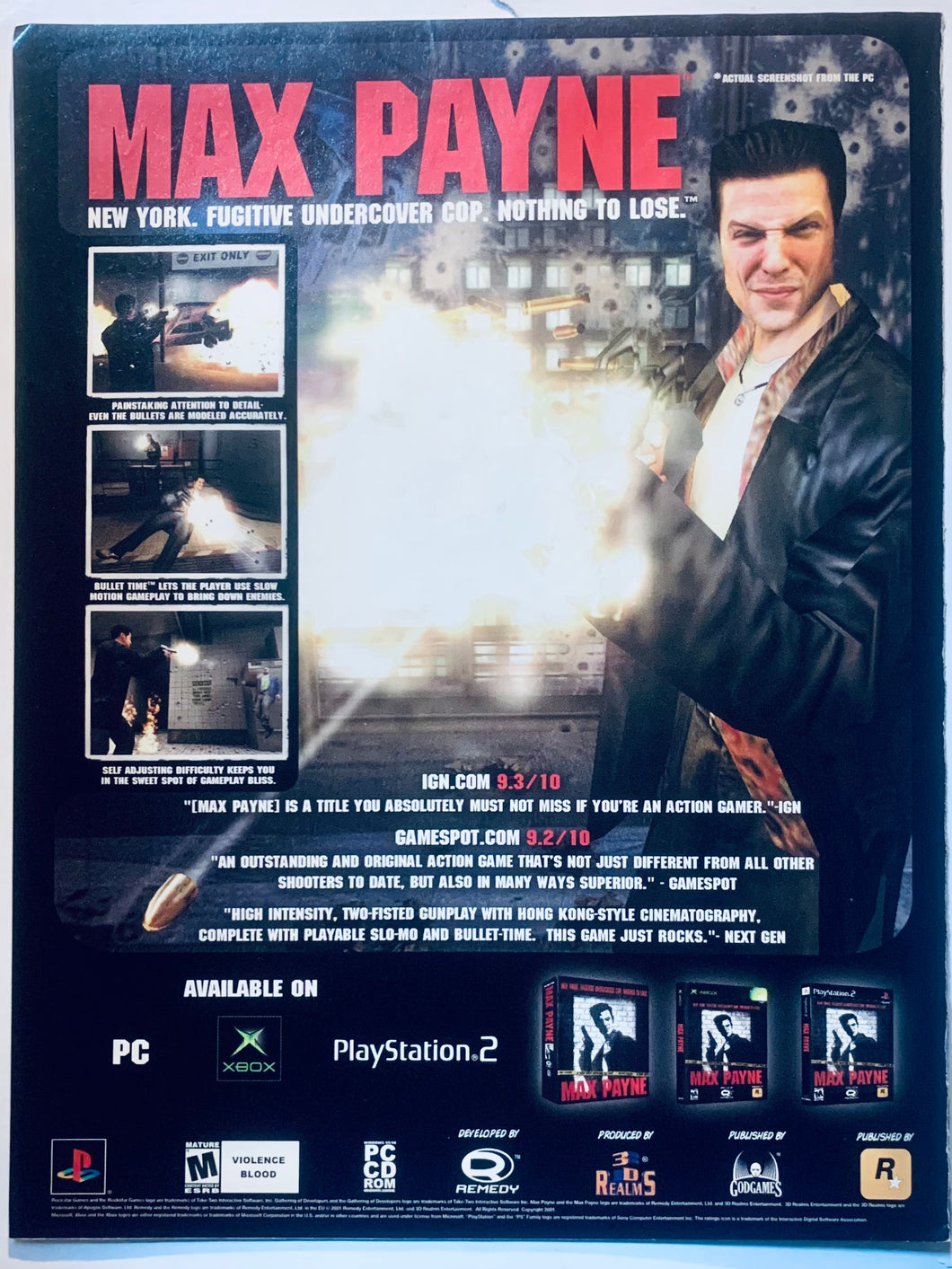 Max Payne - PS2 Xbox - Original Vintage Advertisement - Print Ads - Laminated A4 Poster