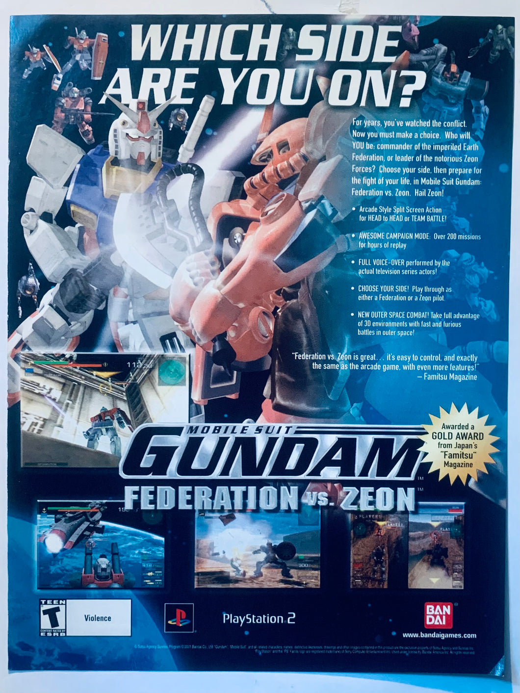 Mobile Suit Gundam: Federation Vs. Zeon - PS2 - Original Vintage Advertisement - Print Ads - Laminated A4 Poster