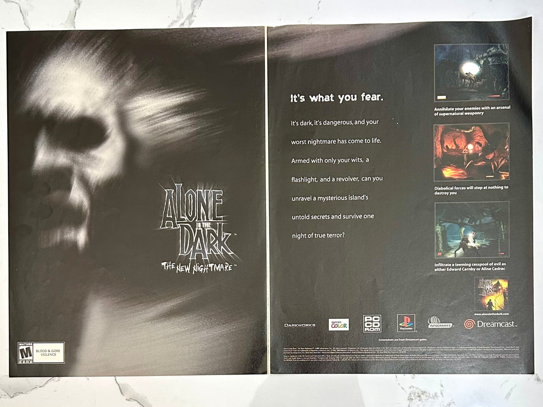 Alone in the Dark: The New Nightmare - Dreamcast PS1 GBC PC - Original Vintage Advertisement - Print Ads - Laminated A3 Poster
