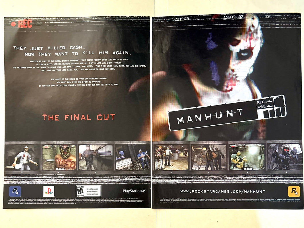 Manhunt - PS2 - Original Vintage Advertisement - Print Ads - Laminated A3 Poster