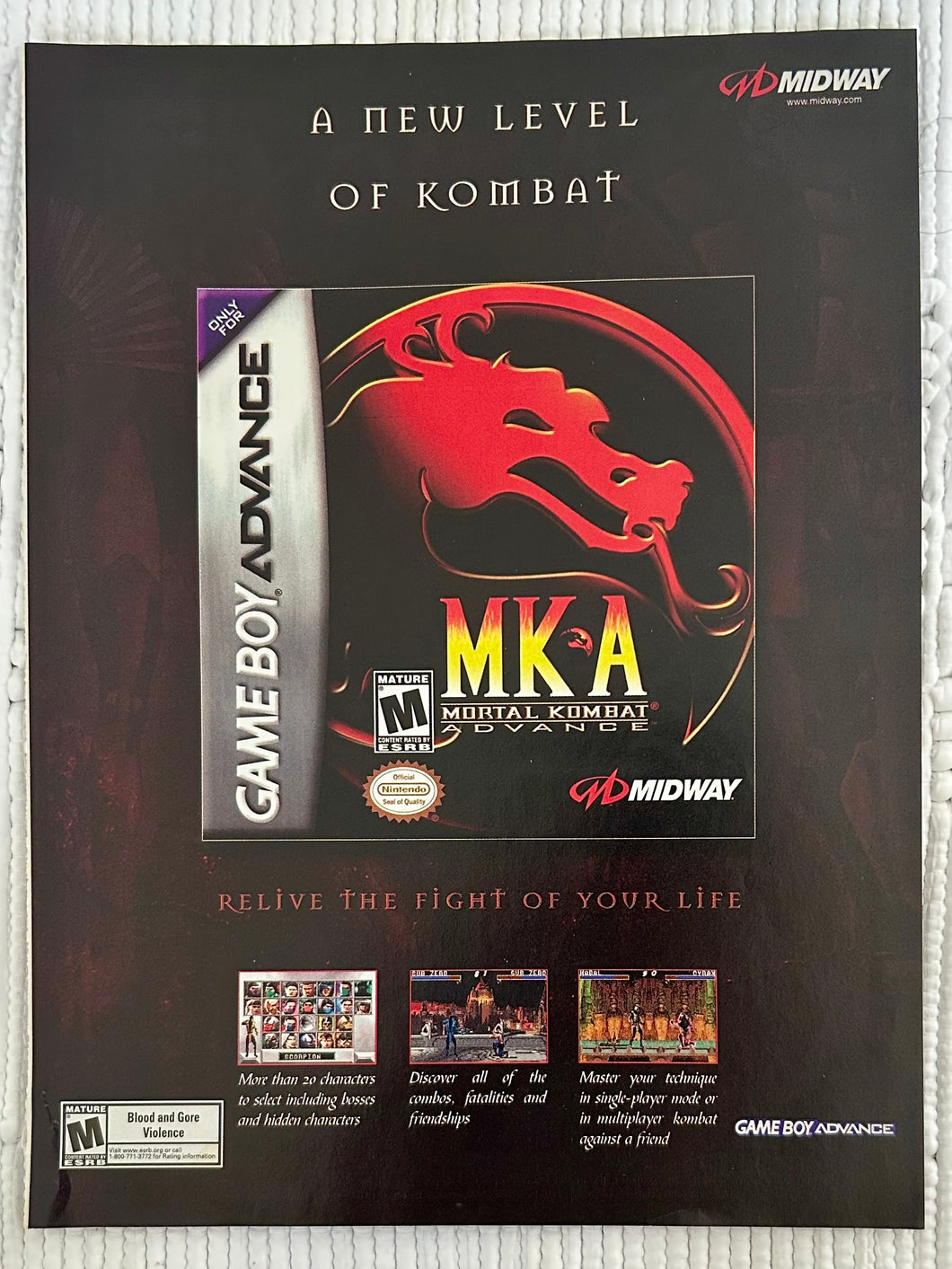 Mortal Kombat Advance - GBA - Original Vintage Advertisement - Print Ads - Laminated A4 Poster