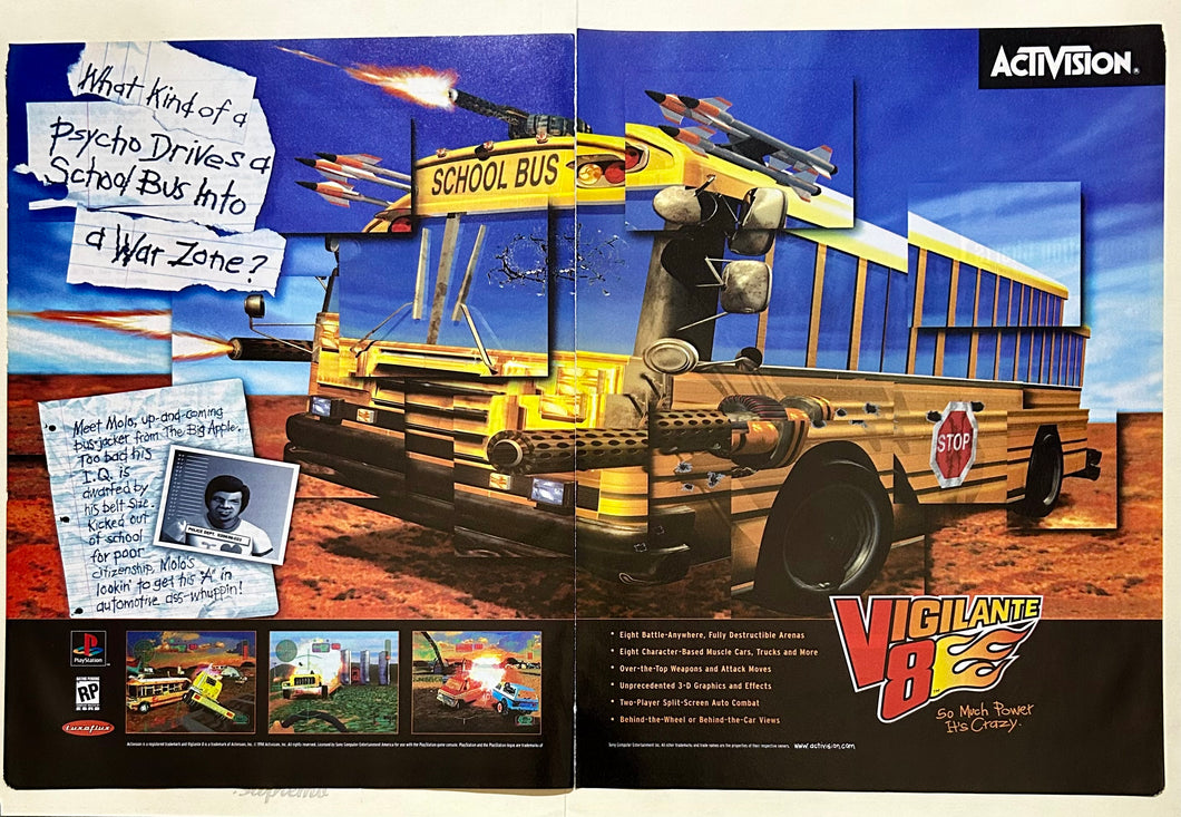 Vigilante 8 - PlayStation - Original Vintage Advertisement - Print Ads - Laminated A3 Poster