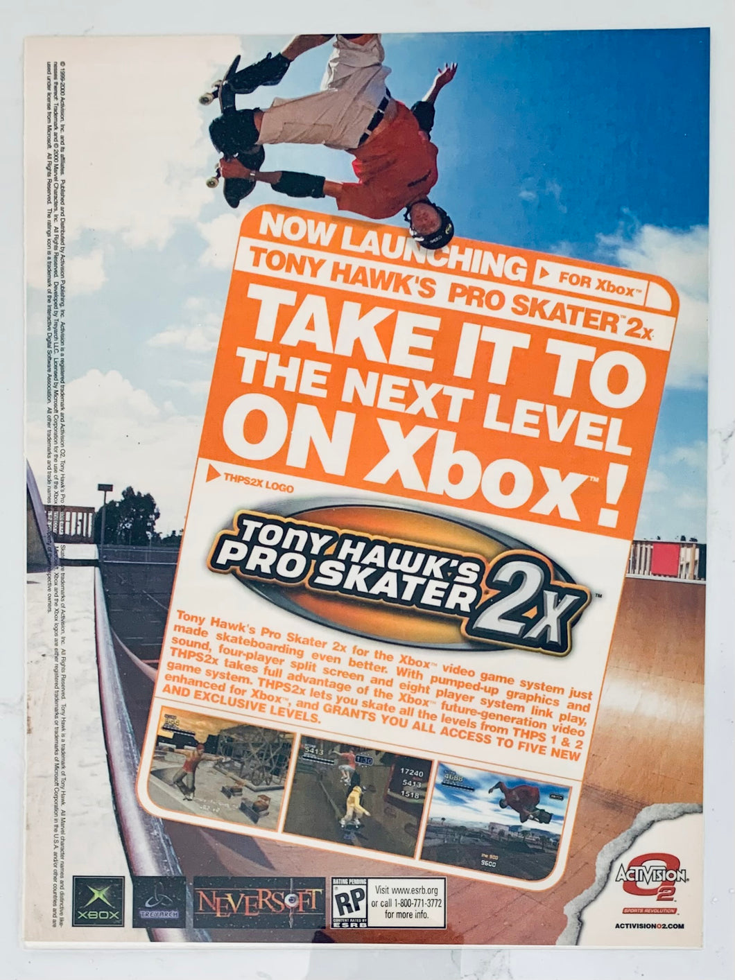 Tony Hawk’s Pro Skater 2x - Xbox - Original Vintage Advertisement - Print Ads - Laminated A4 Poster