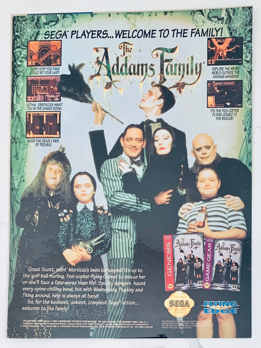 The Adam’s Family - Genesis Game Gear - Original Vintage Advertisement - Print Ads - Laminated A4 Poster