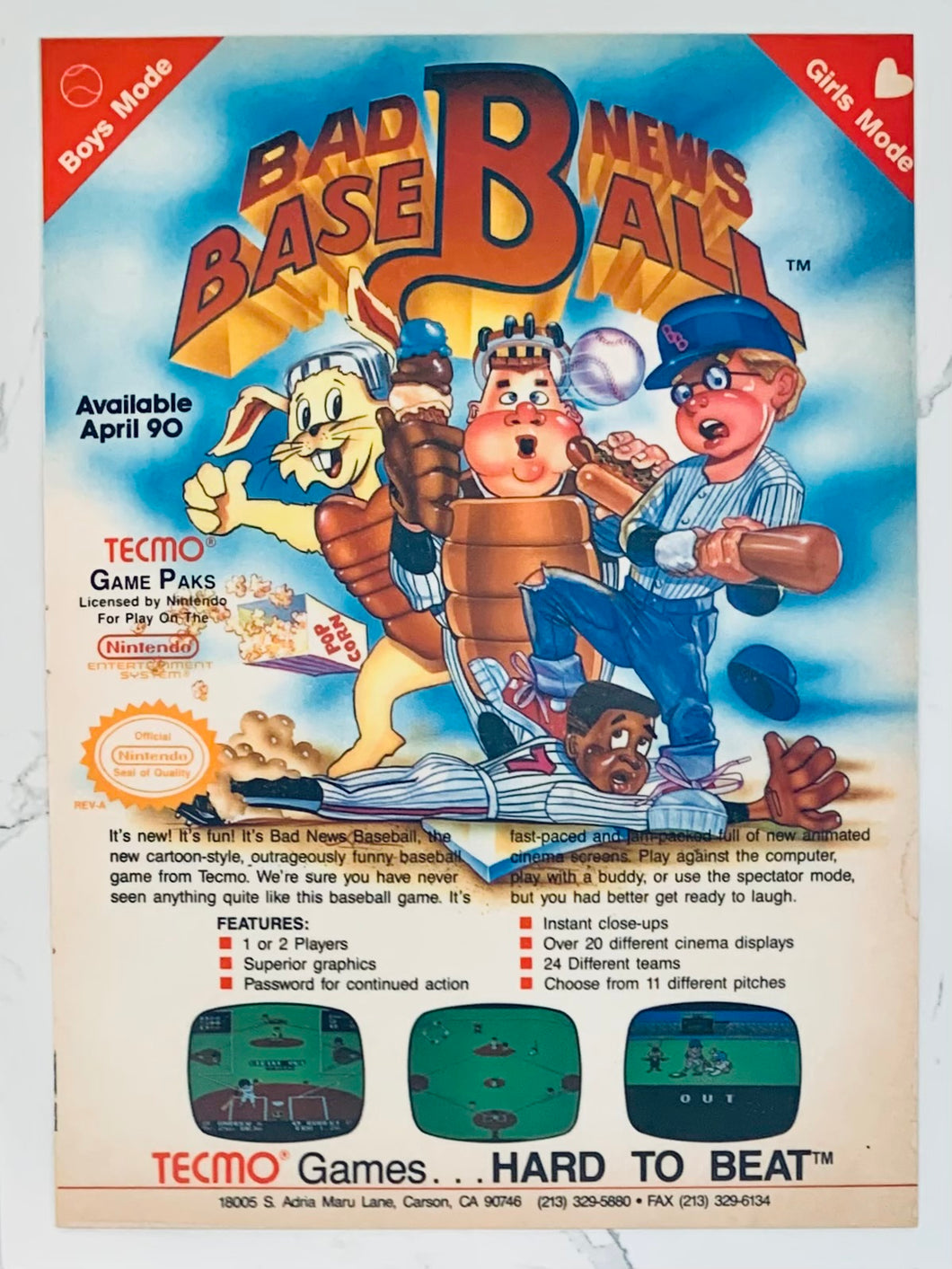 Bad News Baseball - NES - Original Vintage Advertisement - Print Ads - Laminated A4 Poster