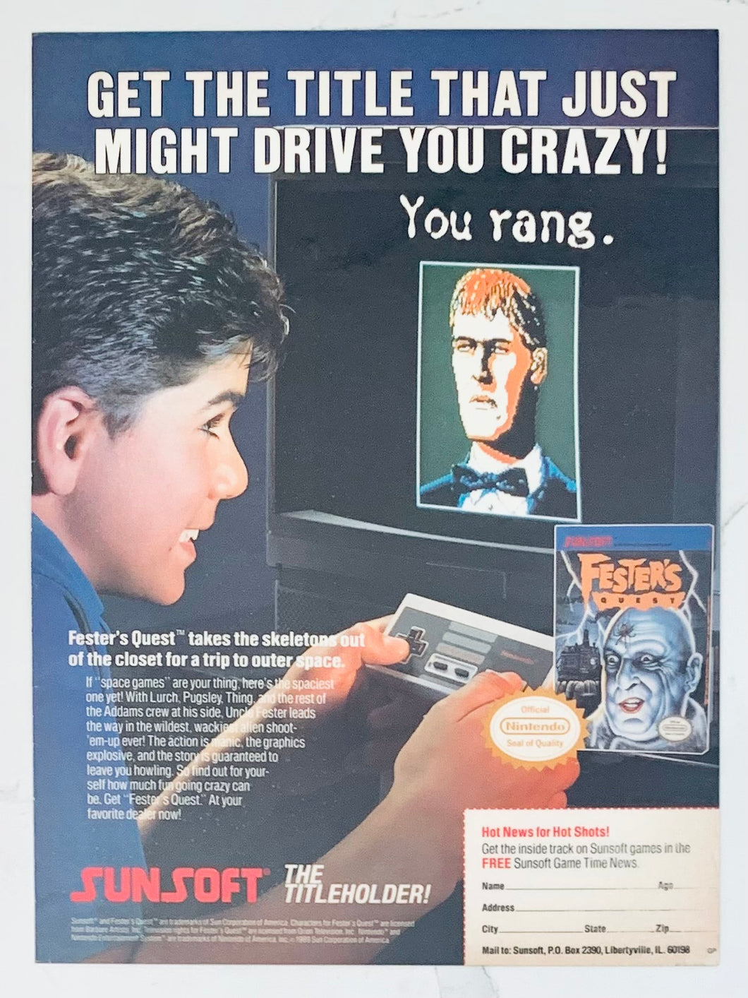 Fester’s Quest - NES - Original Vintage Advertisement - Print Ads - Laminated A4 Poster
