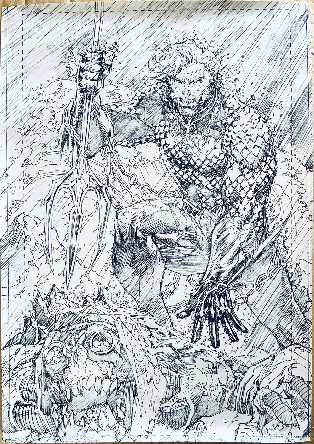 Aquaman / Spear Holder / Line Drawing - Happy Kuji DC BE＠RBRICK Poster Prize