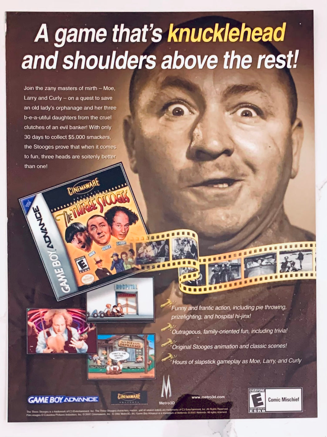 The Three Stooges - GBA - Original Vintage Advertisement - Print Ads - Laminated A4 Poster