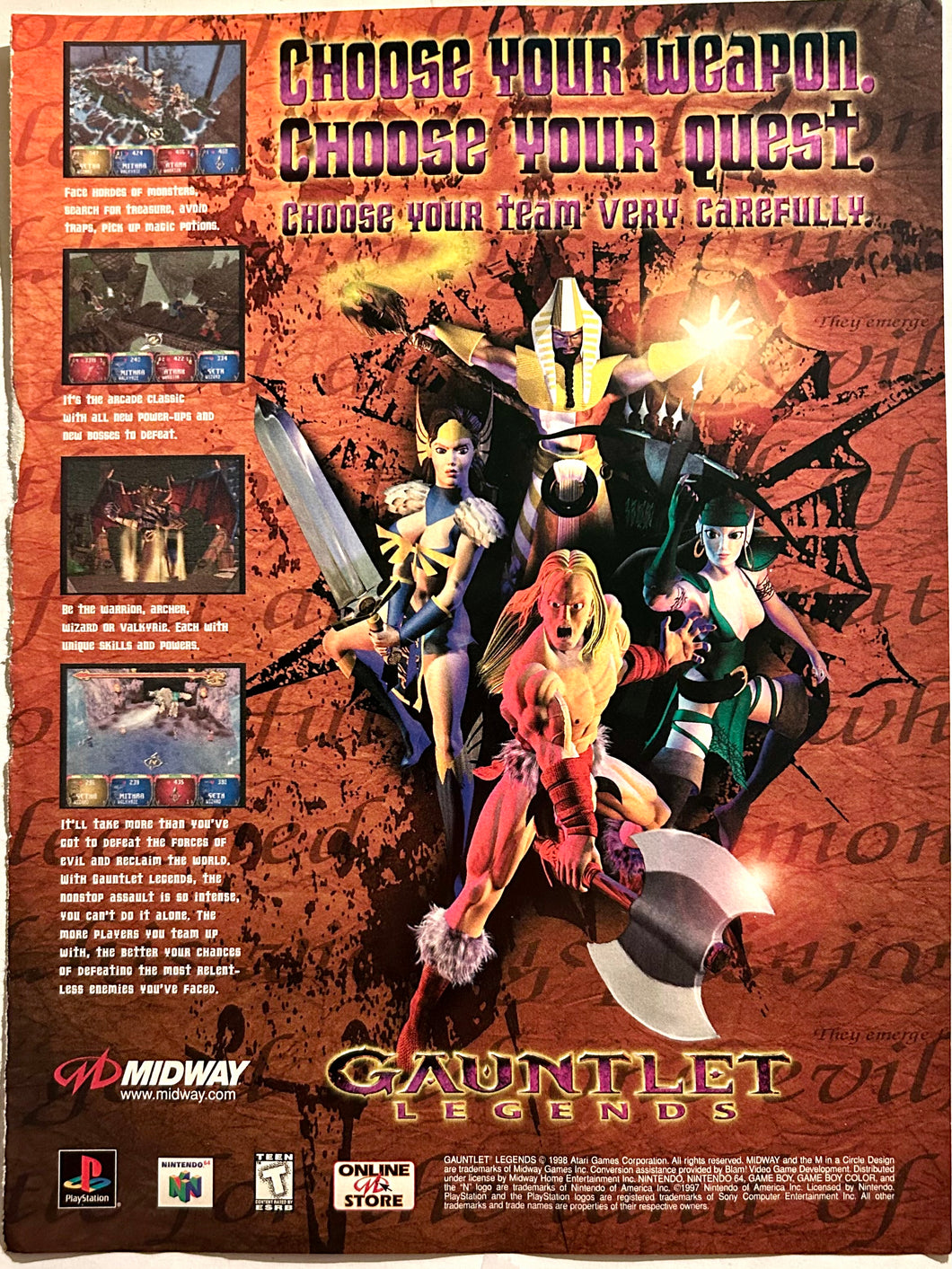 Gauntlet Legends - PlayStation N64 - Original Vintage Advertisement - Print Ads - Laminated A4 Poster