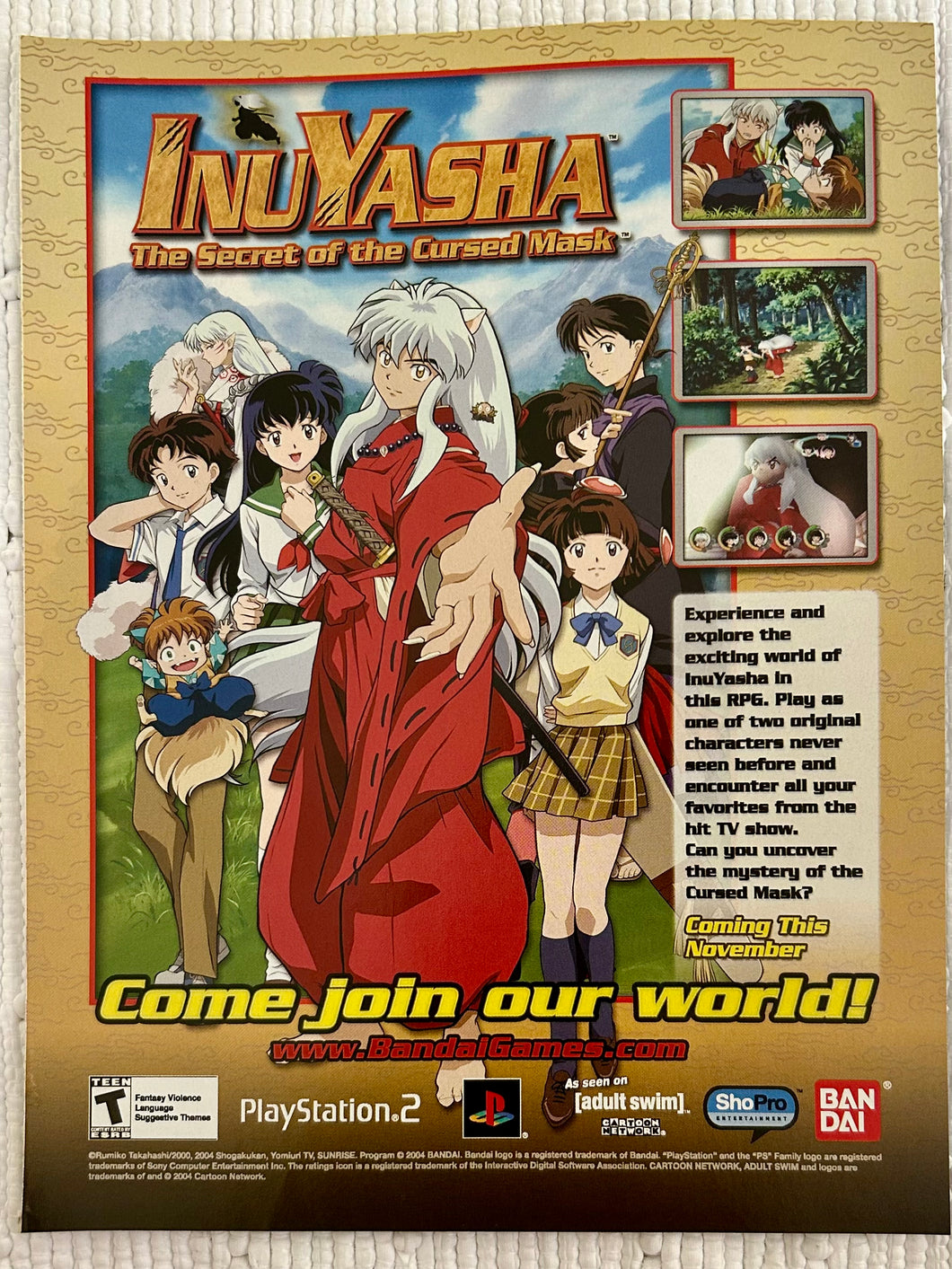 InuYasha: The Secret of the Cursed Mask - PS2 - Original Vintage Advertisement - Print Ads - Laminated A4 Poster