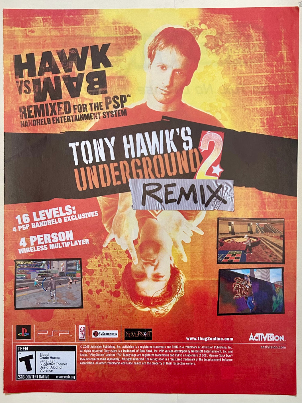 Tony Hawk’s Underground 2 Remix - PSP - Original Vintage Advertisement - Print Ads - Laminated A4 Poster