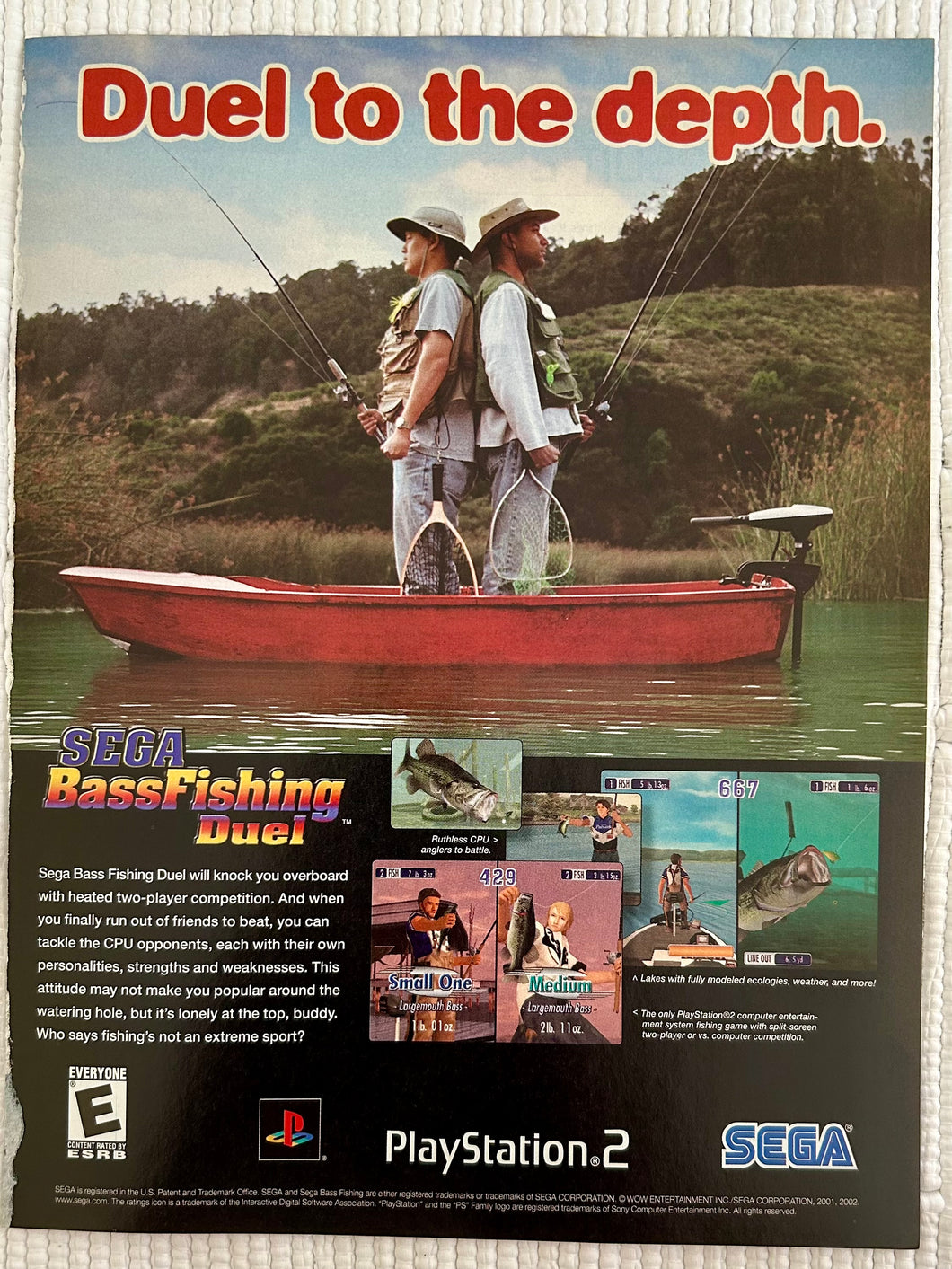 SEGA Bass Fishing Duel - PS2 - Original Vintage Advertisement - Print Ads - Laminated A4 Poster