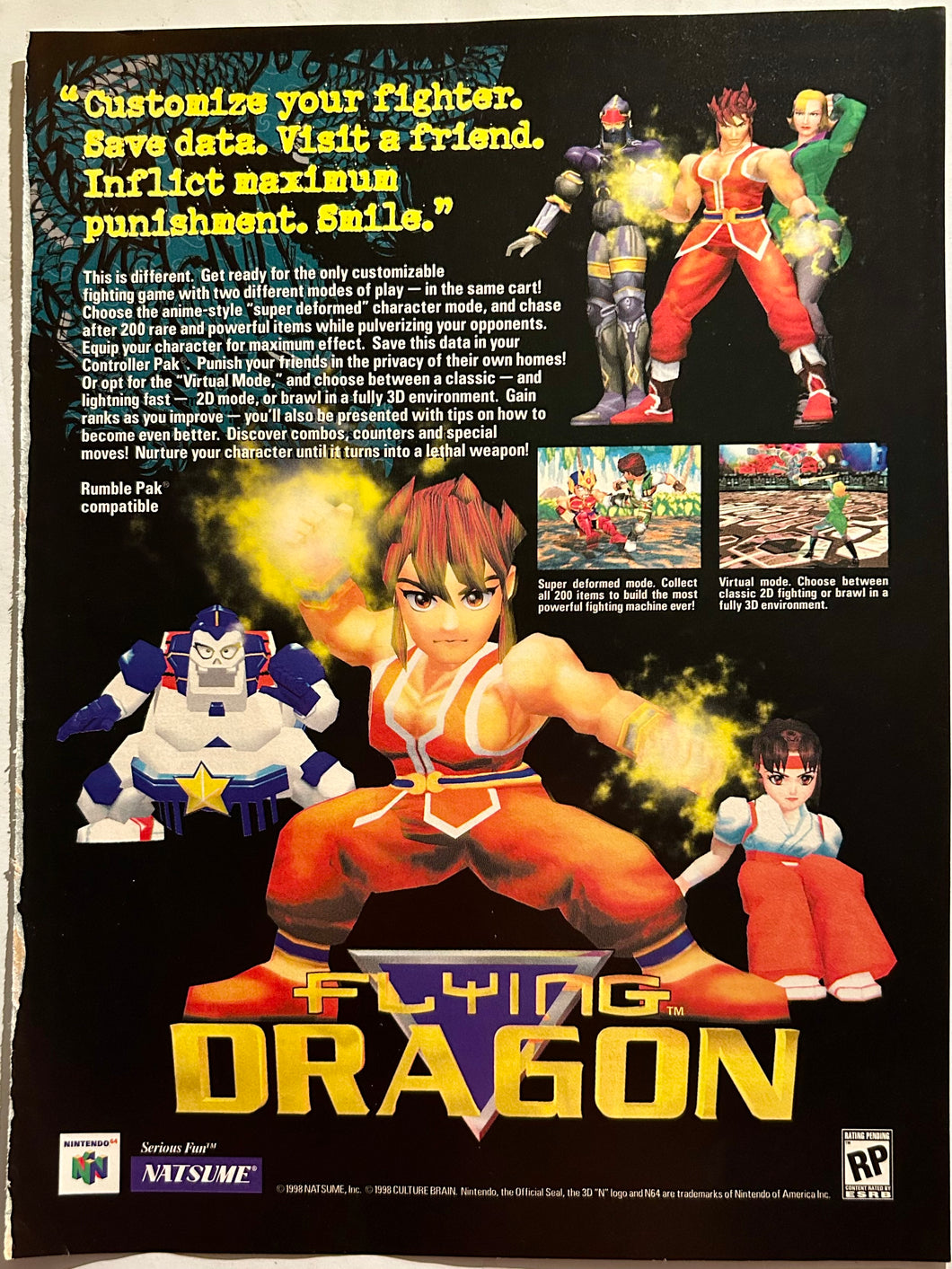 Flying Dragon - N64 - Original Vintage Advertisement - Print Ads - Laminated A4 Poster