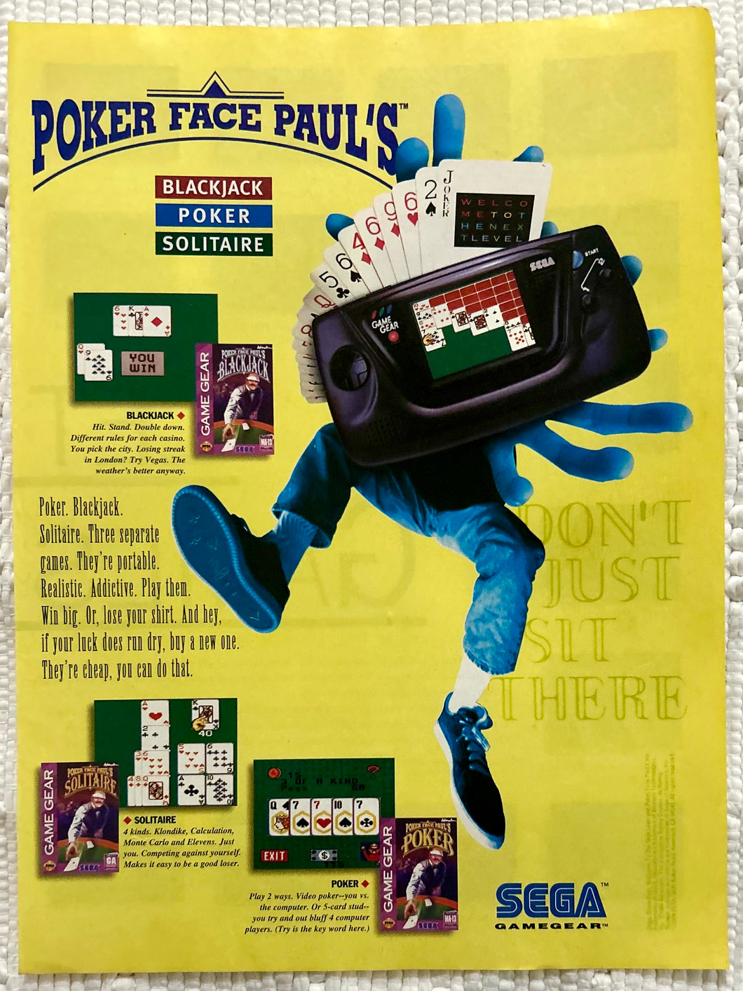 Poker Face Paul's - Game Gear - Original Vintage Advertisement - Print Ads - Laminated A3 Poster