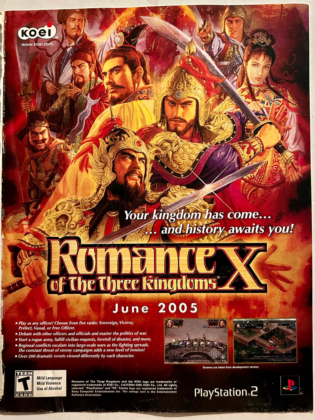 Romance of The Three Kingdoms X - PS2 - Original Vintage Advertisement - Print Ads - Laminated A4 Poster