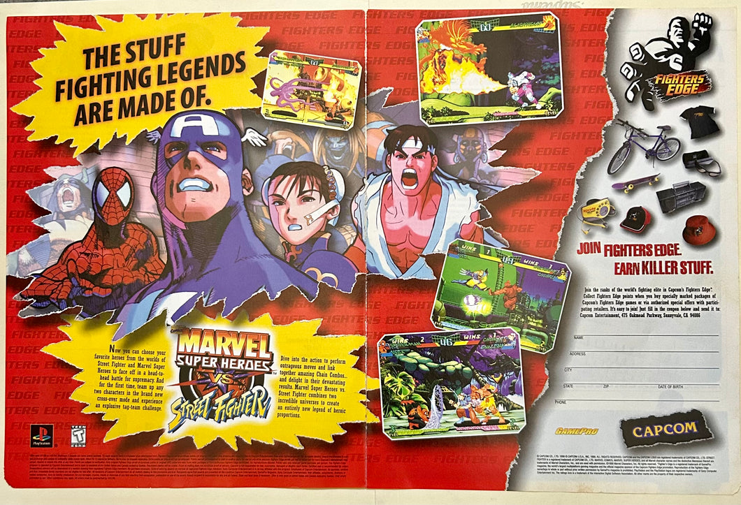 Marvel Super Heroes Vs. Street Fighter - PlayStation - Original Vintage Advertisement - Print Ads - Laminated A3 Poster