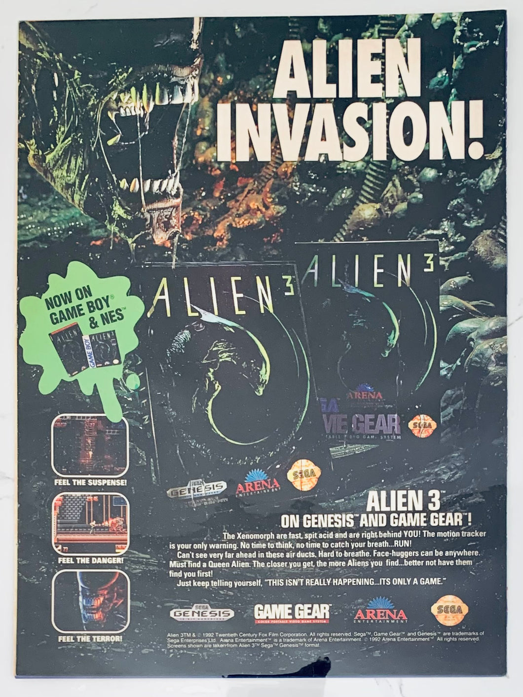 Alien 3 - Genesis Game Gear - Original Vintage Advertisement - Print Ads - Laminated A4 Poster