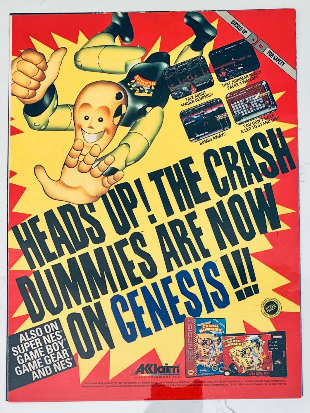 Crash Dummies - SNES Genesis - Original Vintage Advertisement - Print Ads - Laminated A4 Poster