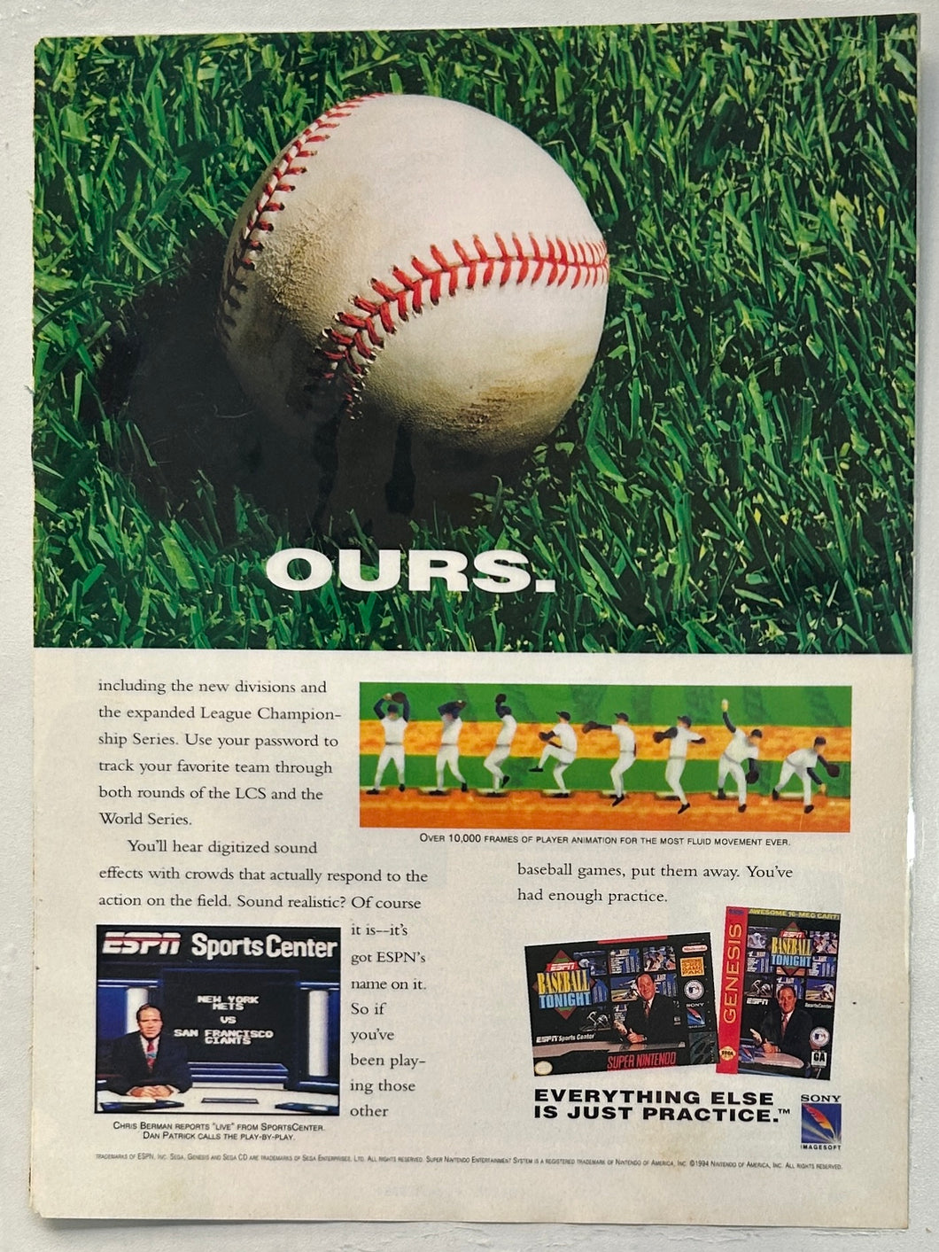 ESPN Baseball Tonight - Genesis / SNES - Print Ads - Laminated A4 Poster