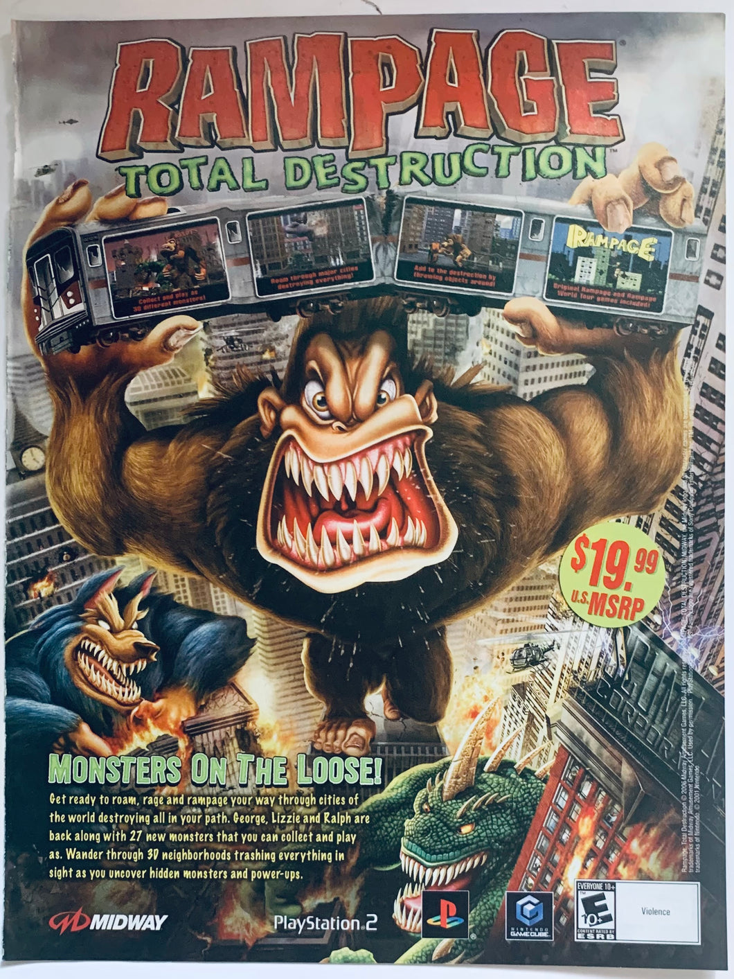 Rampage: Total Destruction - PS2 NGC - Original Vintage Advertisement - Print Ads - Laminated A4 Poster