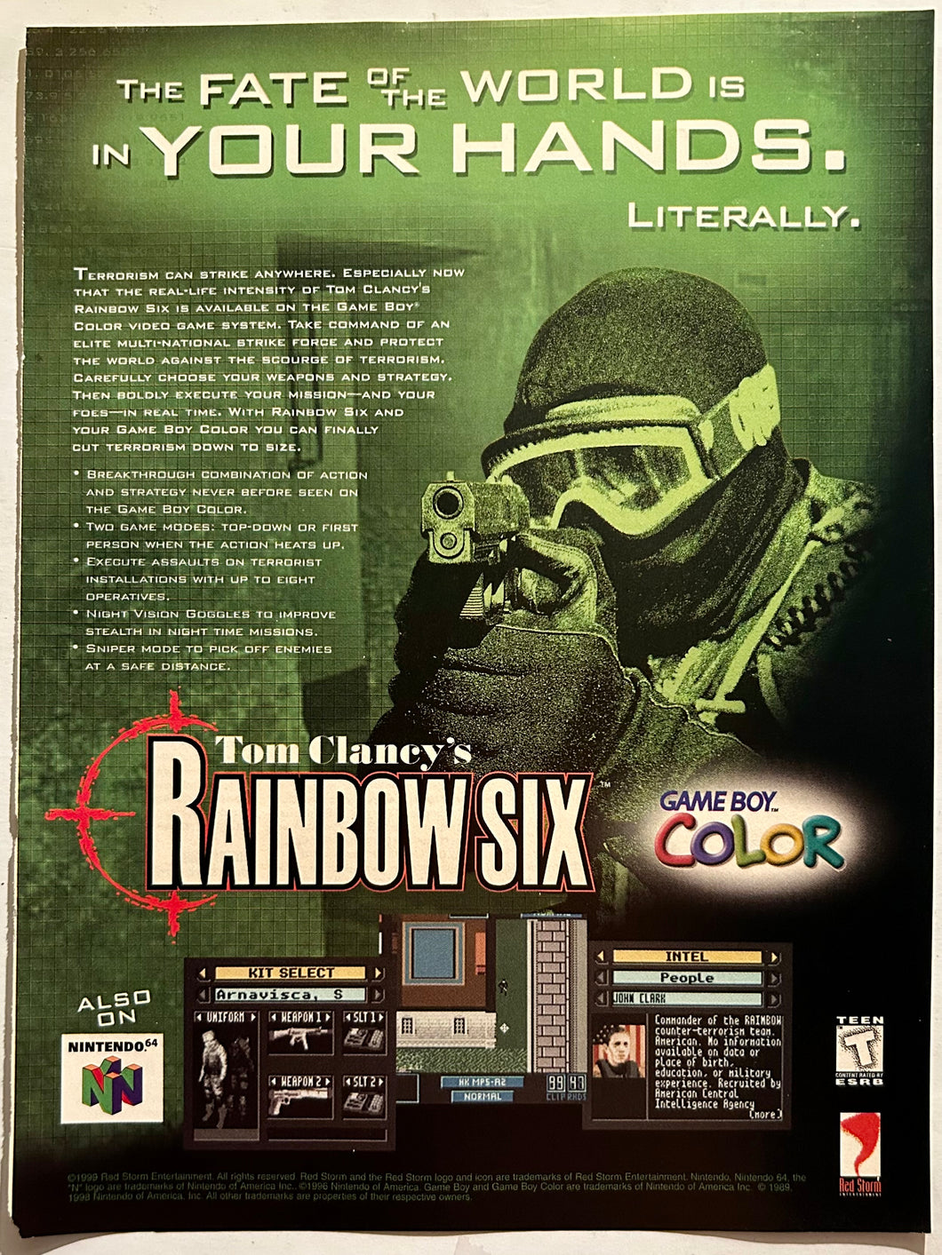 Tom Clancy’s Rainbow Six - GBC - Original Vintage Advertisement - Print Ads - Laminated A4 Poster