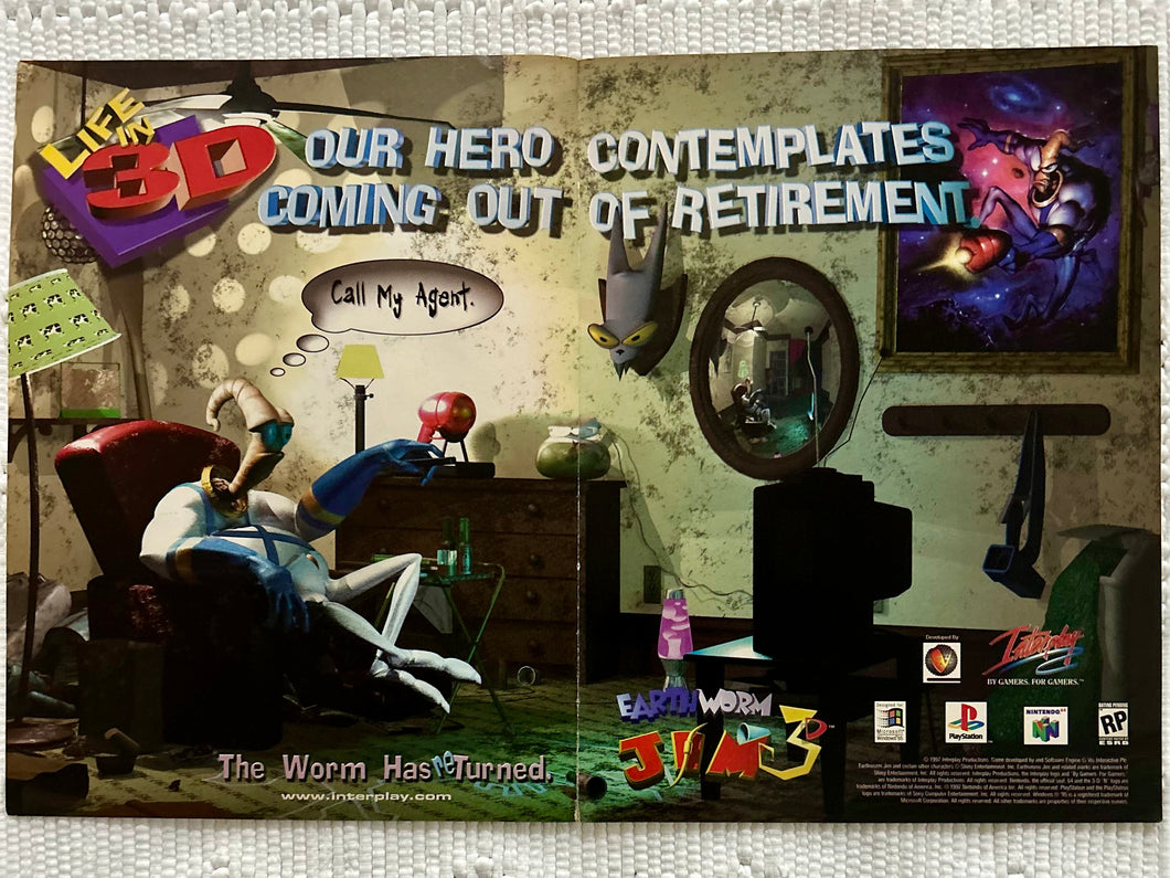 Earthworm Jim 3D - PlayStation N64 PC - Original Vintage Advertisement - Print Ads - Laminated A3 Poster