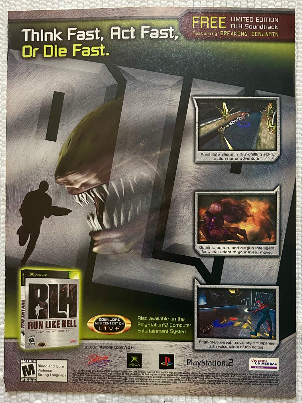 Run Like Hell - PS2 Xbox - Original Vintage Advertisement - Print Ads - Laminated A4 Poster
