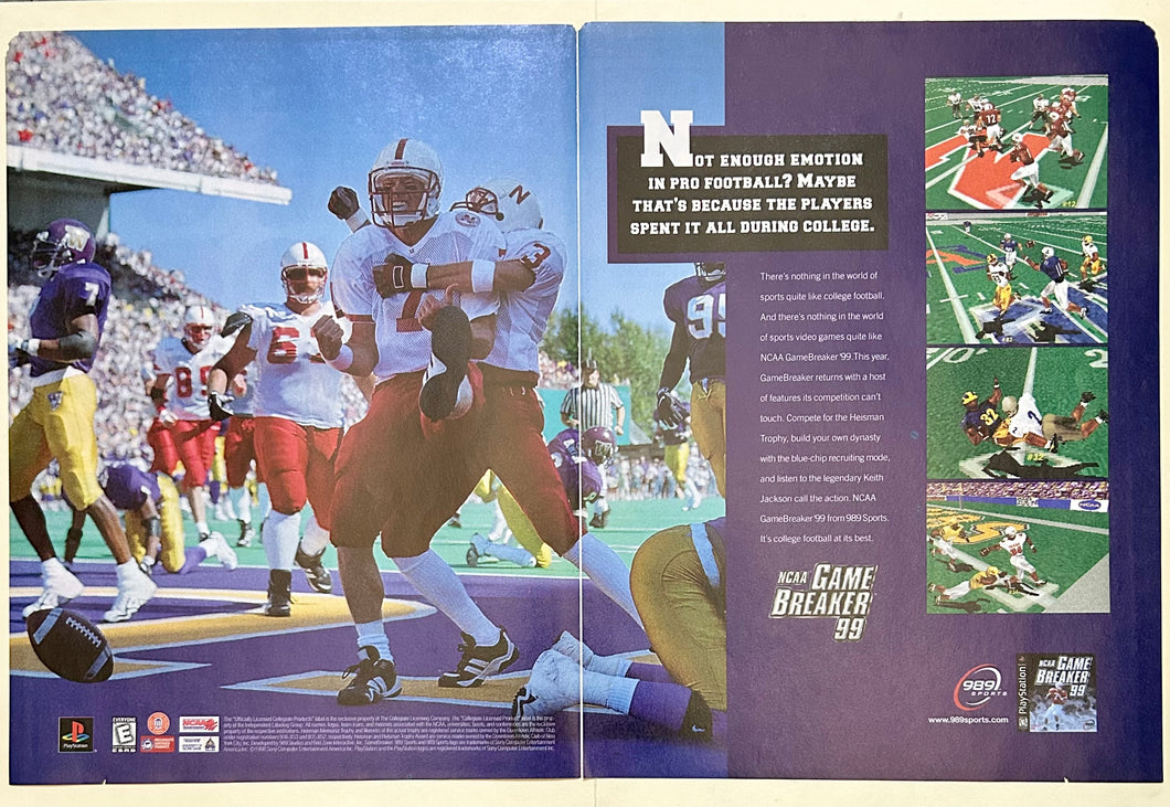 NCAA Football: Game Breaker ‘99 - PlayStation - Original Vintage Advertisement - Print Ads - Laminated A3 Poster