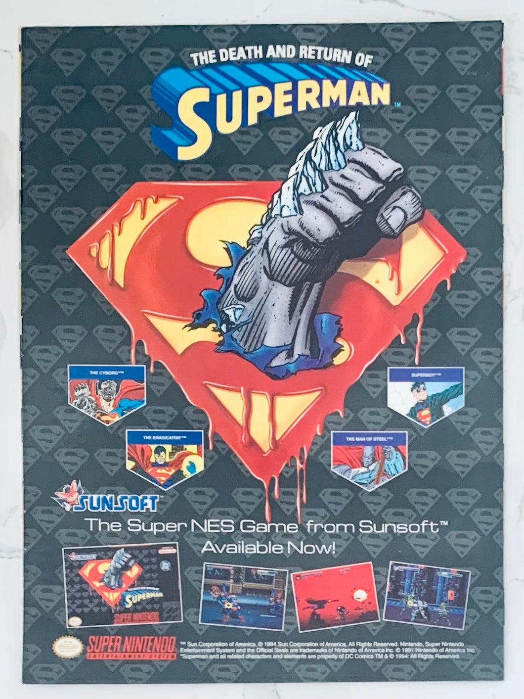 The Death and Return of Superman - SNES - Original Vintage Advertisement - Print Ads - Laminated A4 Poster