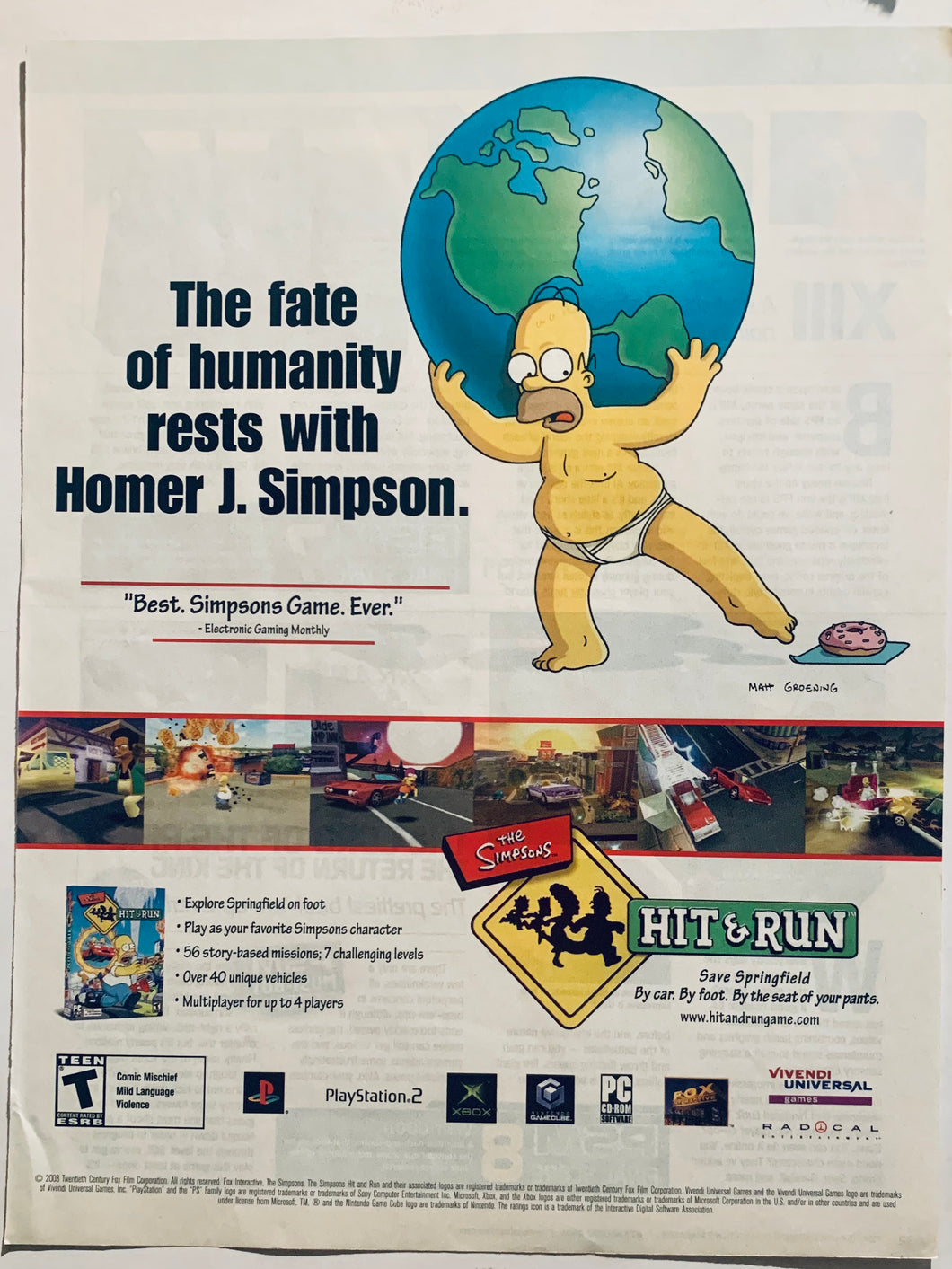 The Simpsons: Hit & Run - PS2 NGC Xbox - Original Vintage Advertisement - Print Ads - Laminated A4 Poster