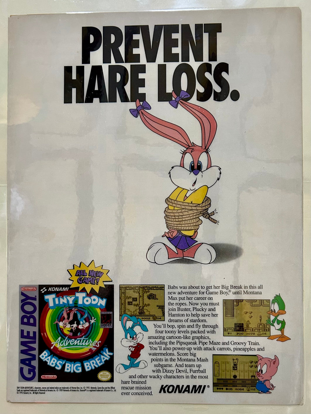 Tiny Toon Adventures: Babs' Big Break - GameBoy - Original Vintage Advertisement - Print Ads - Laminated A4 Poster