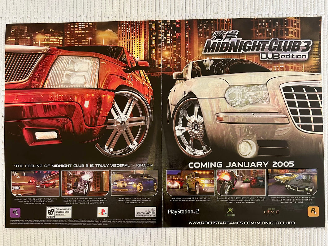 Midnight Club 3: DUB Edition - PS2 Xbox - Original Vintage Advertisement - Print Ads - Laminated A3 Poster