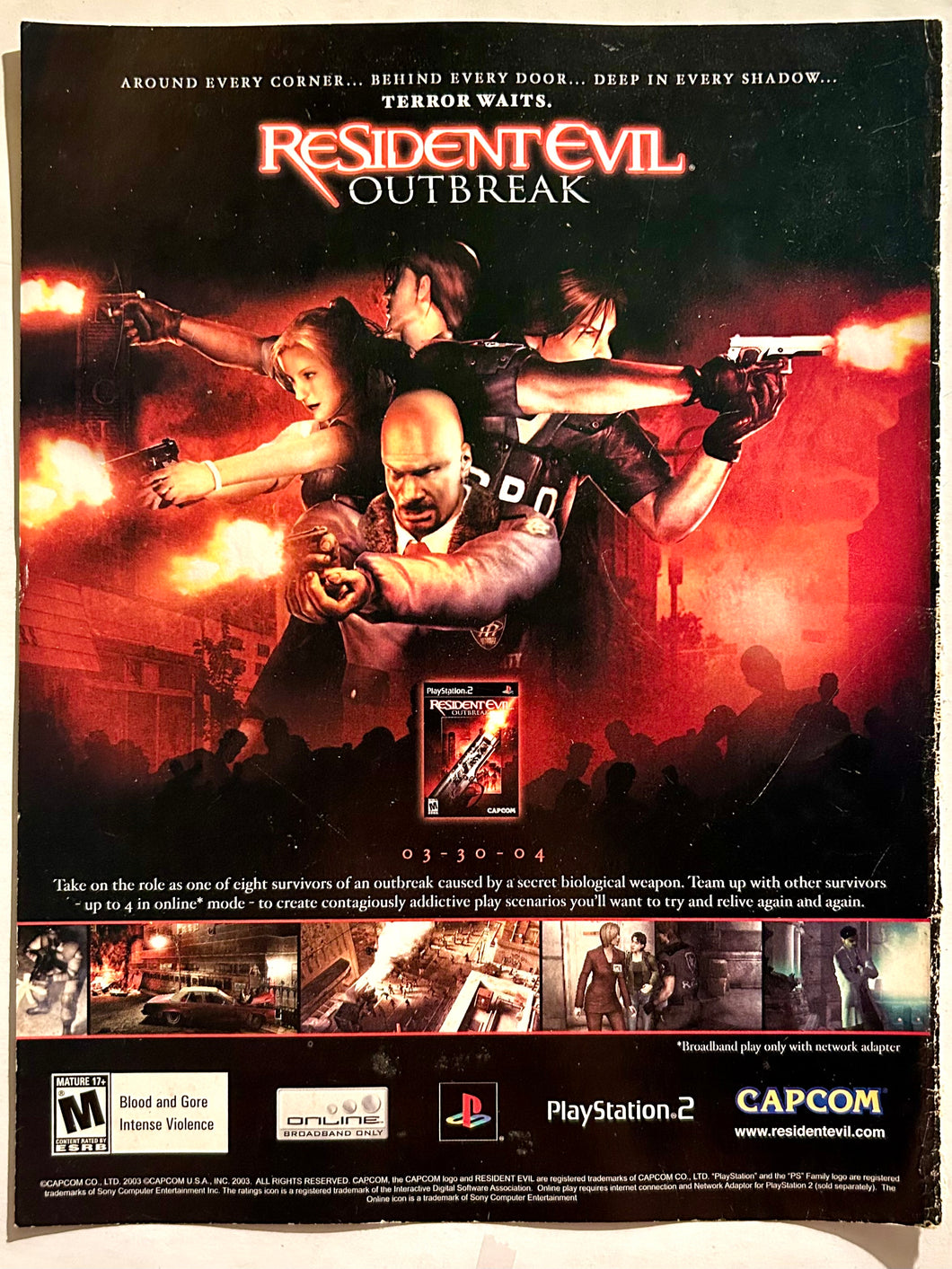 Resident Evil Outbreak - PS2 - Original Vintage Advertisement - Print Ads - Laminated A4 Poster